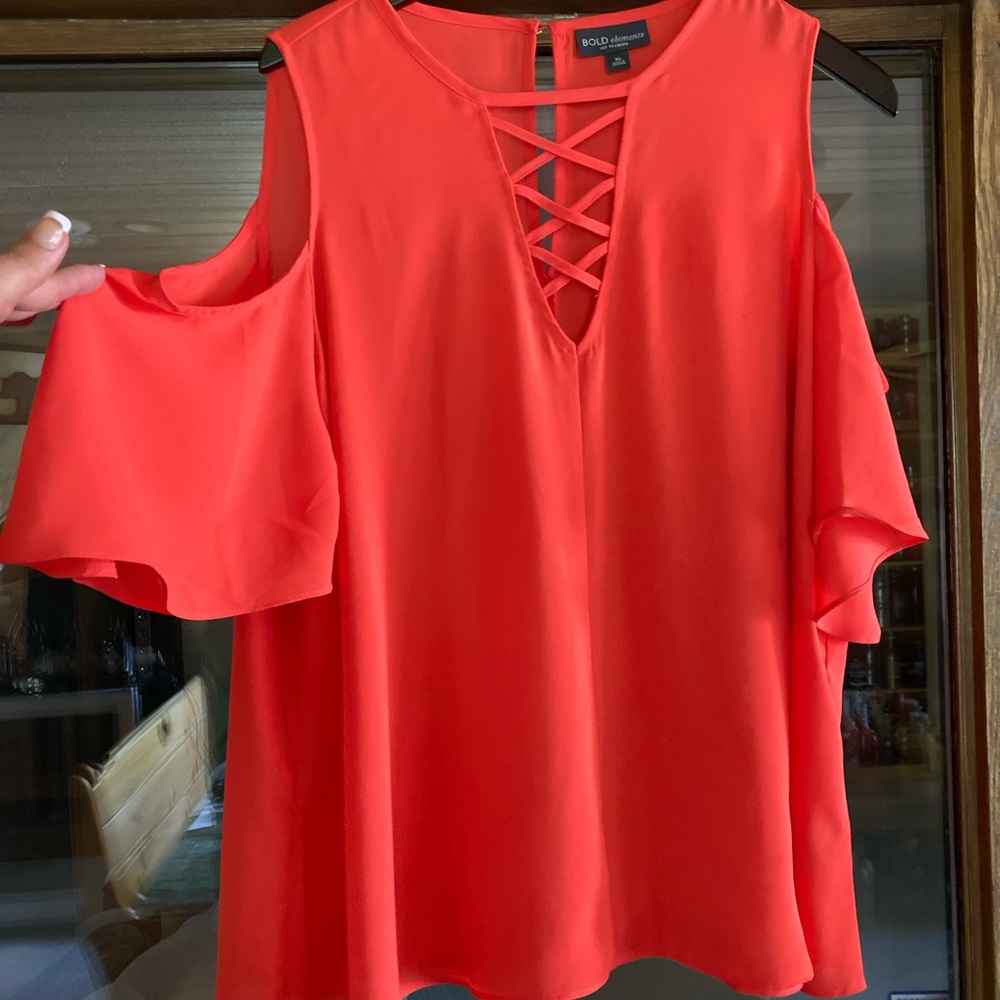 XL orange cold- shoulder blouse - Bold Elements